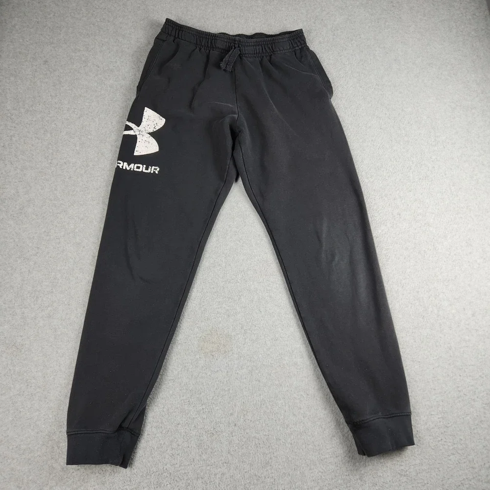 Under Armour Jogger Sweatpants Youth XL Black Graphic Logo Loose Fit Drawstring